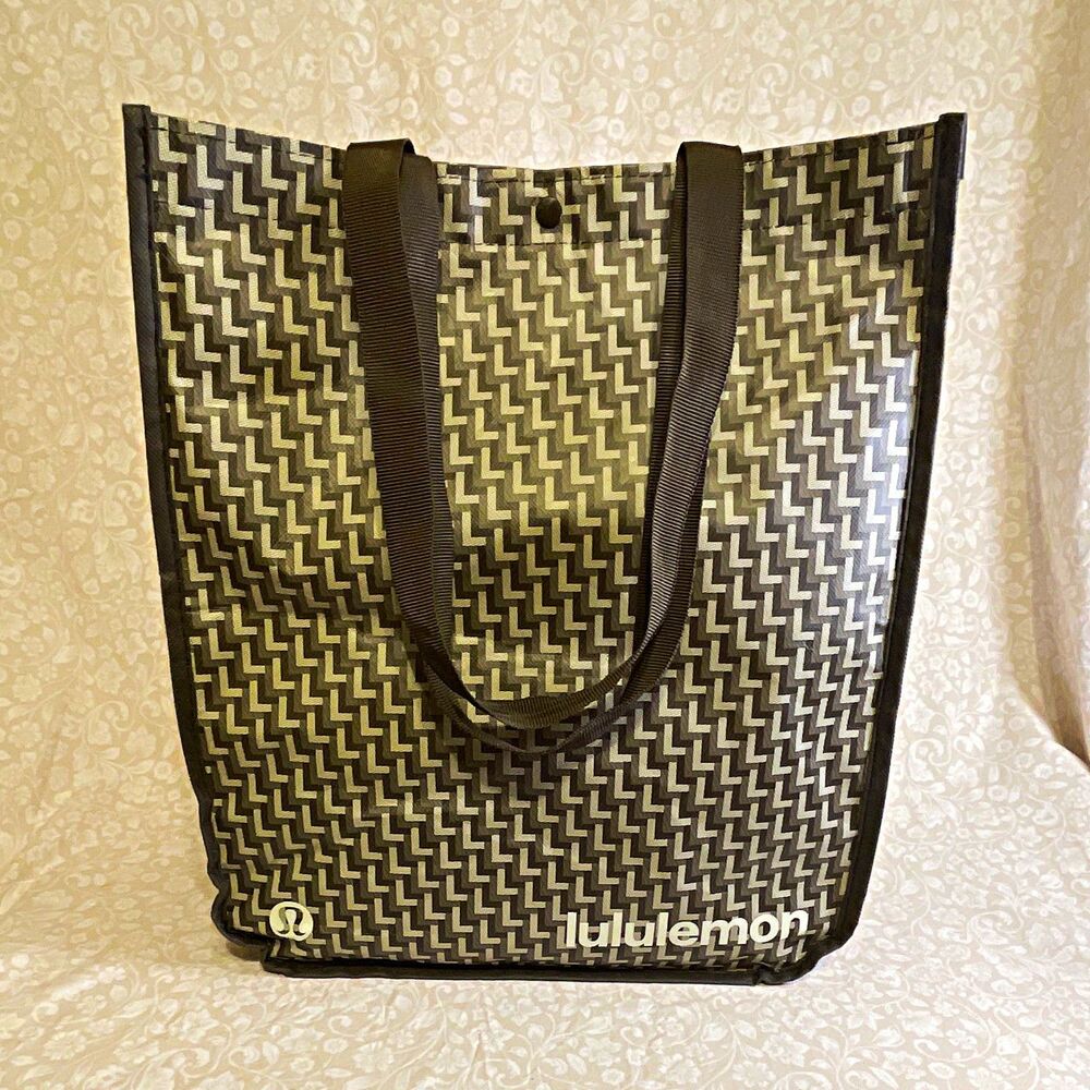 Lululemon Reusable Tote Bag Polypropylene Gray/Black/White Geometric 16x14"